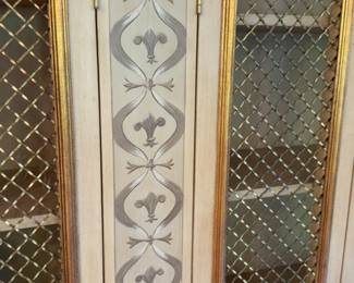Julia Gray Hand Painted French Provincial Library Bookcase with Mesh Doors - W6’2” x D17” x H7’8”
