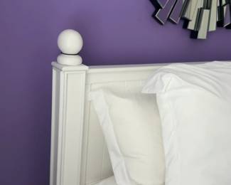 Classic White Wood Queen Bed Frame with Beadboard Detailing