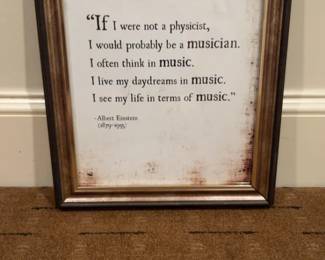 Albert Einstein Inspirational Music Quote Framed Wall Art