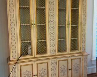 Julia Gray Hand Painted French Provincial Library Bookcase with Mesh Doors - W6’2” x D17” x H7’8”