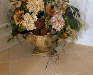 Large Faux Floral Arrangement in Decorative Footed Urn