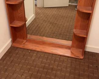 Vintage Oak Framed Mirror with Side Shelves 45 x 7 x 42