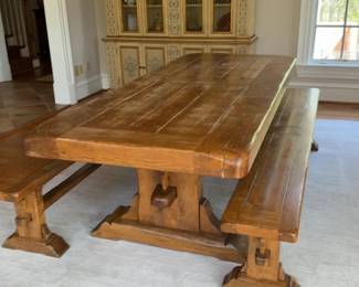 Rustic Solid Wood Dining Table with Matching Benches