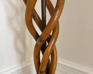 Maitland-Smith Rattan and Burl Wood Torchere Floor Lamp - 77” Tall