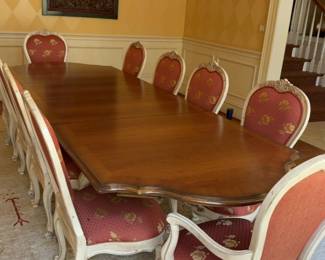 Rhone Valley Traditional French Carved Dining Table with Two Leaves (22” ea) Total L134” 