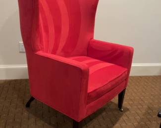 Baker Modern Red Velvet High-Back Wing Chair - Price per One 