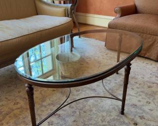 Minton Spidell Oval Iron and Glass Coffee Table - H19” x L46” x W27” 