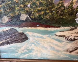 Mountain Landscape Oil Painting in Oak Frame Signed Stelute 26 x 15