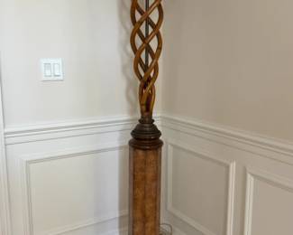 Maitland-Smith Rattan and Burl Wood Torchere Floor Lamp - 77” Tall