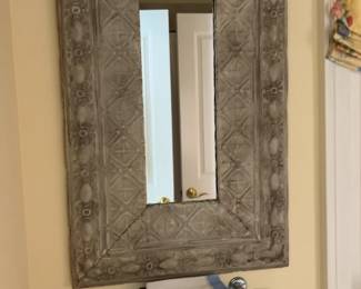 Rustic Embossed Metal Tall Rectangular Wall Mirror