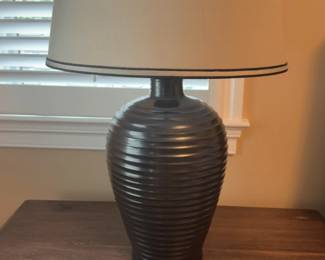 Modern Ribbed Black Ceramic Table Lamp - 33” Tall