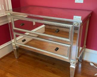 Pair of Julia Gray Antiqued Mirrored 2-Drawer Accent Chests - Sold as Set