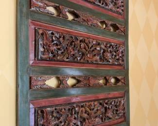 Hand-Carved Wood Wall Panel with Floral Motif - 43” x 52”