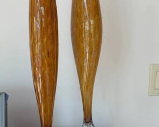 Set of 2 Willsea O’Brien Hand-Blown Tall Glass Fish Vases Sculptures 