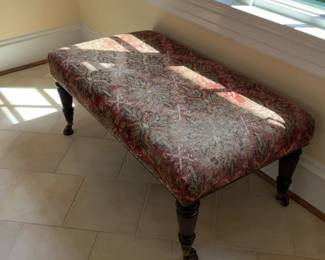 Lee Antique Rug Bench with Turned Wood Legs Vintage Chestnut Finish
