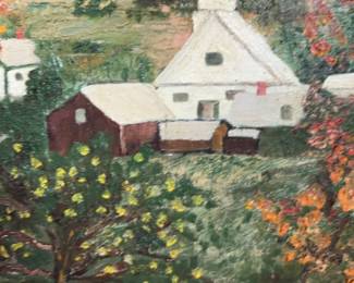 Framed Oil Landscape Painting of a Country Village in Autumn by Stella Szumski