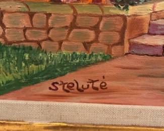 Framed Oil Landscape Painting of a Thatched Cottage by Stella Szumski