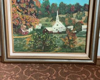 Framed Oil Landscape Painting of a Country Village in Autumn by Stella Szumski