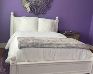 Classic White Wood Queen Bed Frame with Beadboard Detailing
