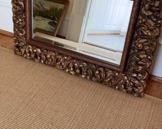 Ornate Gilt Baroque Style Beveled Wall Mirror 25 x 19