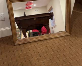 Large Beveled Wood Framed Wall Mirror