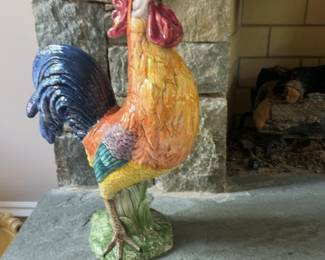 23” Tall Hand-Painted Ceramic Rooster Figurine
