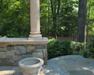 Concrete Garden Planter with Cherub and Grape Vine Relief