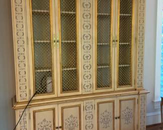 Julia Gray Hand Painted French Provincial Library Bookcase with Mesh Doors - W6’2” x D17” x H7’8”
