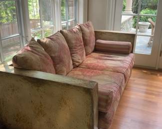 Rustic Traditional Upholstered Sofa with Bolster Pillows - L8’ x D37” x H29”