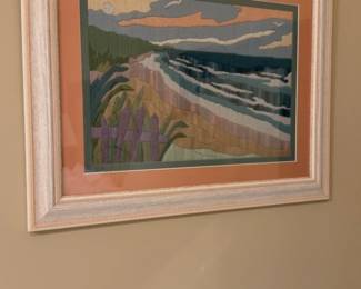 Framed Coastal Beach Scene Yarn Art - 26” x 20 1/2”