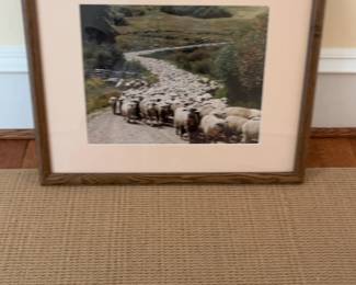 Framed Sheep Herding Pastoral Landscape Print
