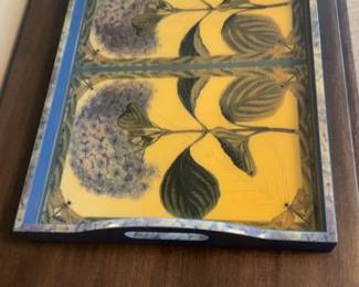 Annie Modica Hydrangea Rectangular Serving Tray with Handles Signed - 21” x 16” 