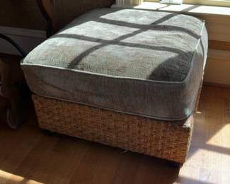 McGuire Furniture Zambales Woven Wicker Ottoman with Upholstered Cushion in Java