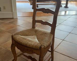 P.A.M.A. French Style Daisy Carved Wood Ladderback Chair with Rush Seat