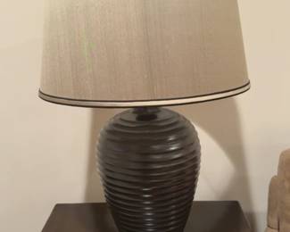 Ribbed Black Ceramic Lamp - 33” Tall