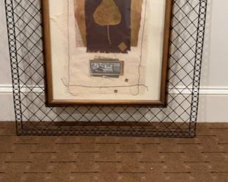 Framed Abstract Mixed Media Collage with Pressed Leaf