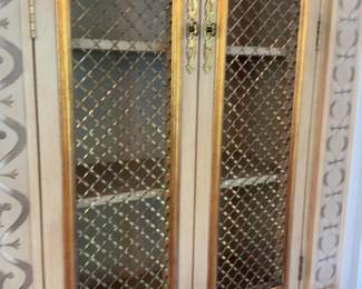 Julia Gray Hand Painted French Provincial Library Bookcase with Mesh Doors - W6’2” x D17” x H7’8”