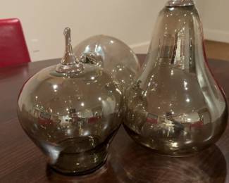 Set of 3 Decorative Smoky Glass Fruit Figurines