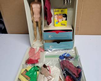 Vintage 1964 Ken Doll Barbie Varsity Vinyl Carrying Case, Clothes, & Accessories