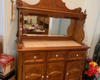 #26 Thomasville Buffet w beveled Mirror. Marble top 3 drawers and 3 doors 50x19x36-70". Mirror 38x14x32 $100.00