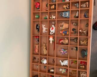 #32 Vintage wood shadow box w trinkets 29x16x1" $25.00