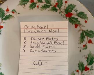 #104 China Pearl Fine China Noel - Mixed Set $60.00