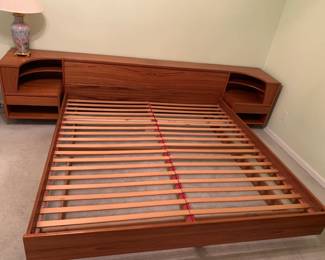 #1 Kaiserslautern mid century King size platform bed w 2 built in end tables.82- 124x89x29 $800.00
