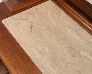 #26 Thomasville Buffet w beveled Mirror. Marble top 3 drawers and 3 doors 50x19x36-70". Mirror 38x14x32 $100.00