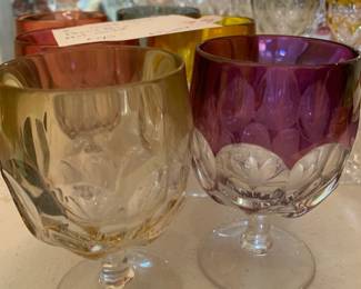 #77 6 multi colord Hofbauer not marked glasses 4 in tall $45.00