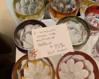 #75 6 wine/water glasses 7 5/8 multiecolored Hofbauer $75.00