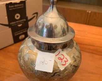 #123 Silverplate & Brass Ginger Jar - approx 9' $20.00