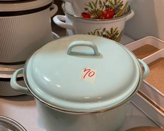 #70 teal ceramic coated pot $20.00