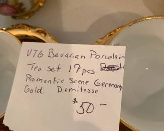 #95 Vtg bavarian Porcelain tea set 17 pcs romantic scene german gold Demitasse $50.00