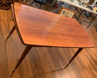 #30 Teak wood table adjustable height w built in extentions 46-72 L x 26 w x 25-29" H $125.00